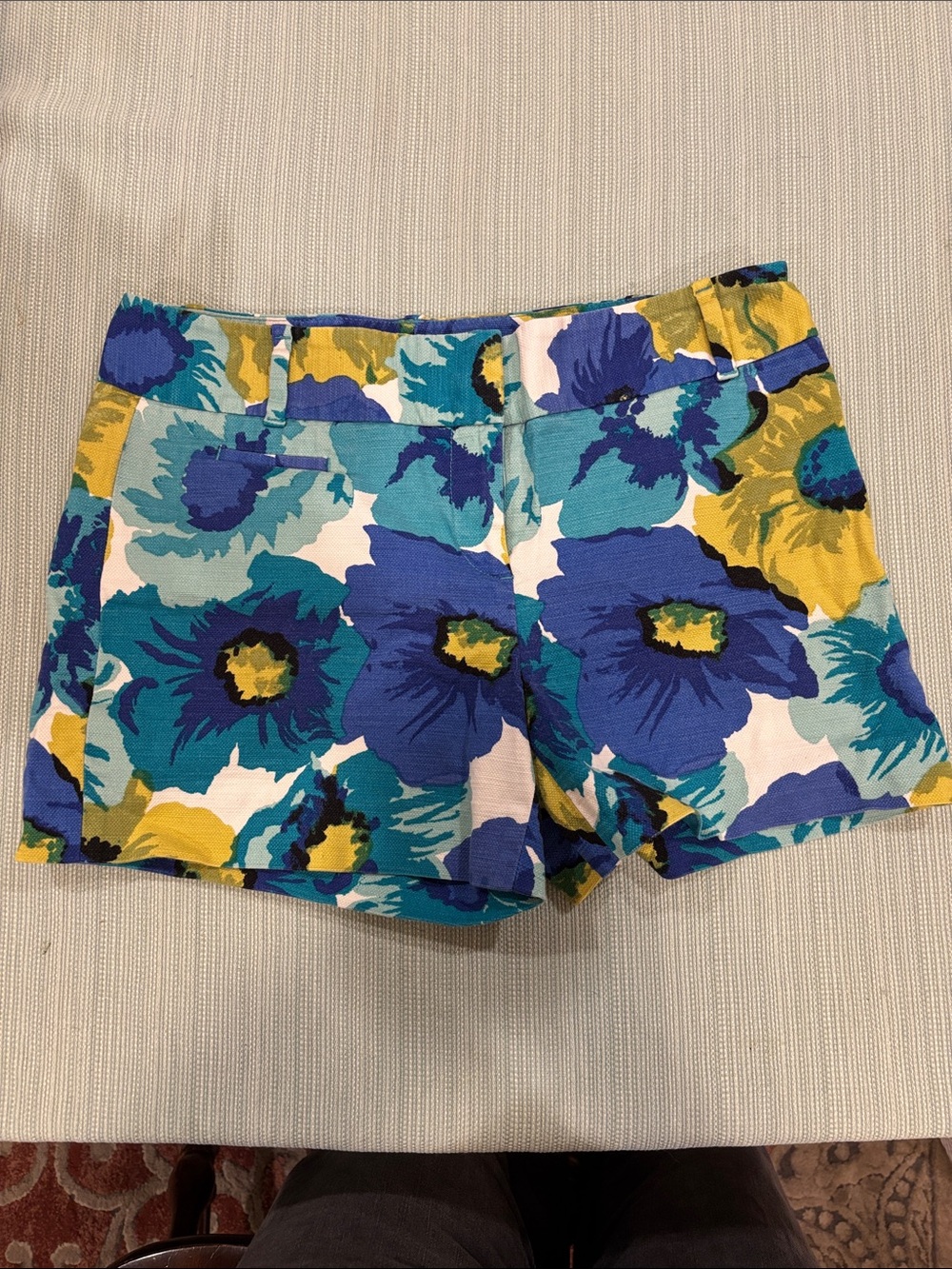 LOFT Floral Jean Shorts — Blue, Teal & Yellow